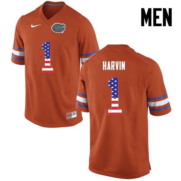Florida Gators Men #1 Percy Harvin College Football USA Flag Fashion Orange